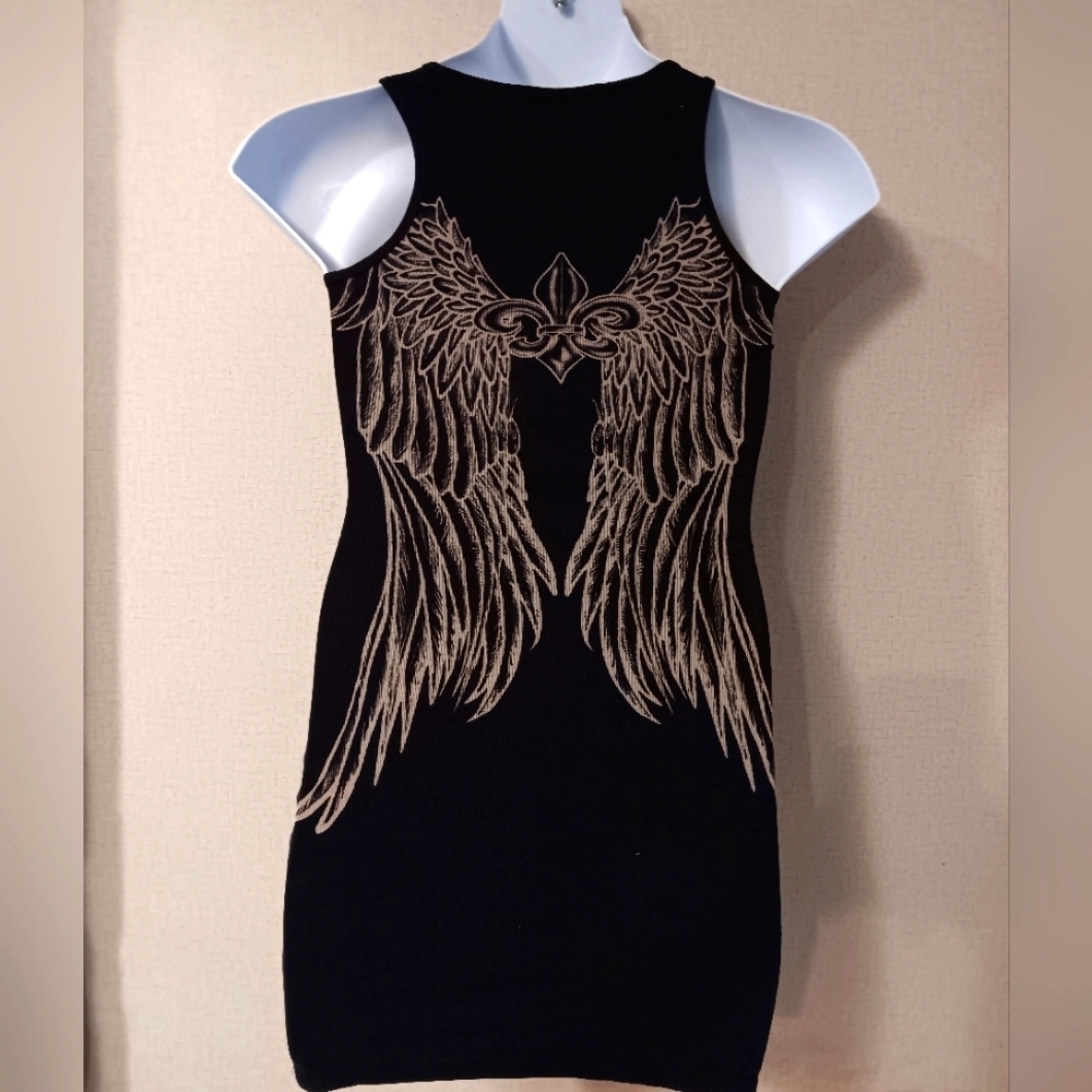 Y2K Love Culture Black Dress with Gold Accents Size S